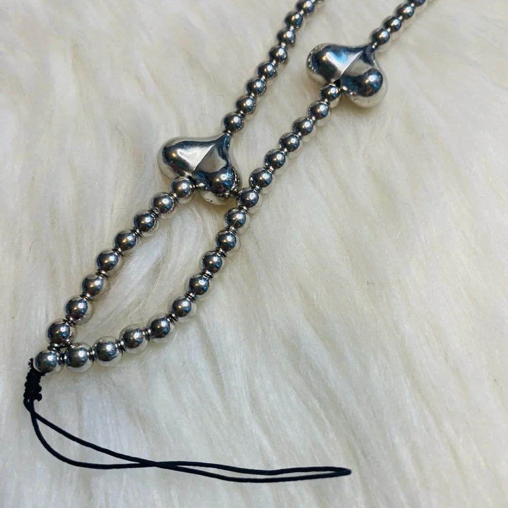 Beaded silver heart phone lanyards phone charm strap